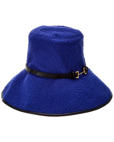 Gucci Dnu  Wool Leather-trim Hat In Blue