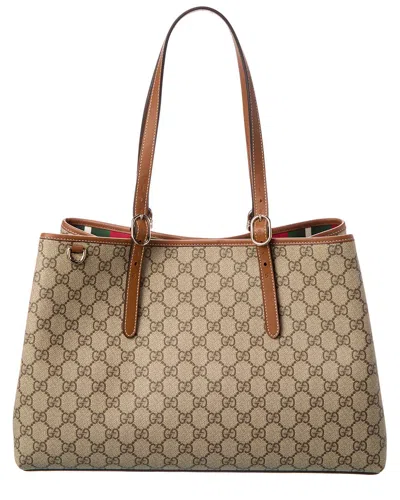 Gucci Gg Emblem Medium Gg Supreme Canvas & Leather Tote In Brown