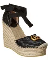 Gucci Dnu Pack  Gg Leather Platform Wedge Espadrille In Black