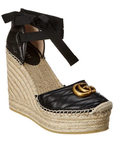 Gucci Dnu Pack  Gg Leather Platform Wedge Espadrille In Black