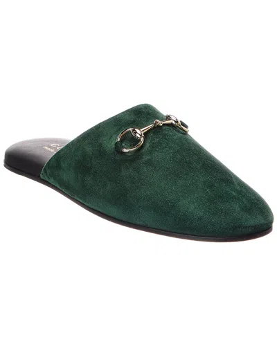 Gucci Horsebit Suede Mule In Green