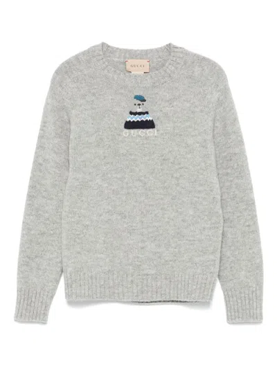 Gucci Dog-embroidered Sweater In Gray