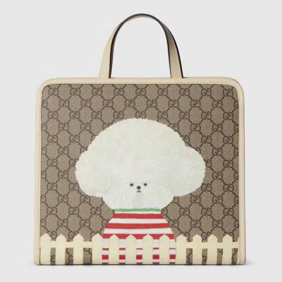 Gucci Kids' Dog Print Tote Bag In Brown
