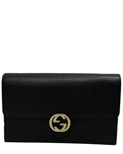Pre-owned Gucci Dollar Interlocking G Wallet On Chain In Black Calf Leather (authentic  Pre-loved)