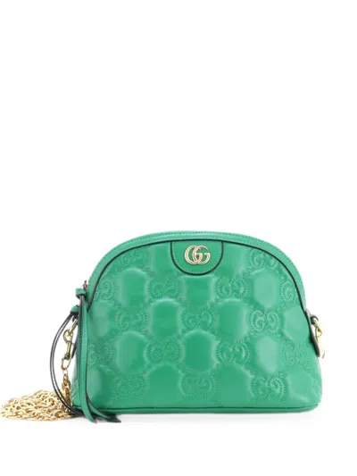 Pre-owned Gucci Dome Chain Zip Gg Matelasse Leather Small Shoulder Bag In Green