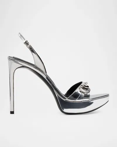 Gucci Donna 105mm Horsebit Platform Sandals In Silver