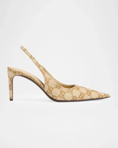 Gucci Donna 80mm Embellished Gg Slingback Pumps In Neutral