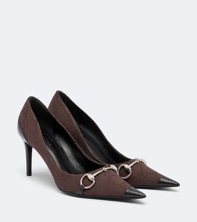 Gucci Donna Gg Canvas Leather-trimmed Pumps In Brown