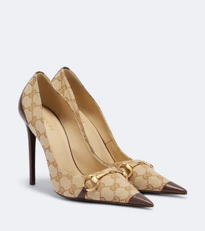 Gucci Donna Horsebit Gg Canvas Pumps In Brown