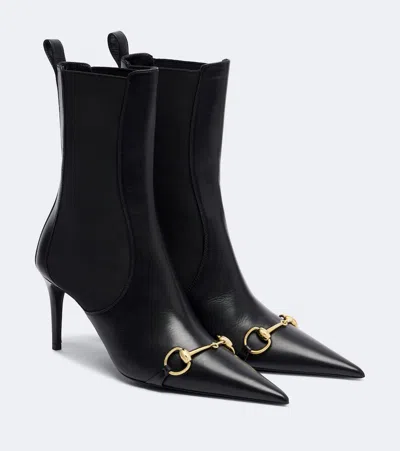 Gucci Donna Horsebit Leather Ankle Boots In Black