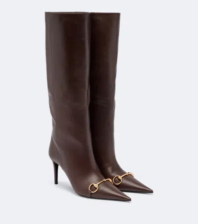 Gucci Donna Horsebit Leather Knee-high Boots In Brown