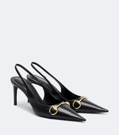 Gucci Donna Horsebit Leather Slingback Pumps In Black