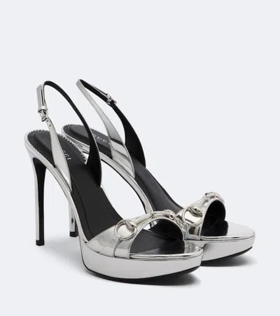 Gucci Donna Metallic Leather Platform Sandals In Silver