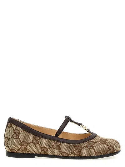 Gucci Kids' Kinder-ballerina Mit Doppel G In Beige