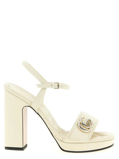 Gucci Doppia G Metal Detail Sandal Heel In White