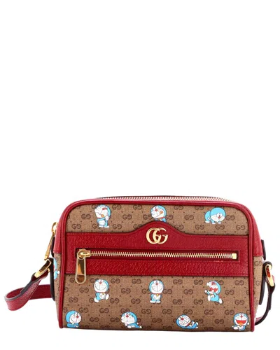 Gucci Doraemon Crossbody Bag Printed Mini Gg Coated Mini (authentic Pre-loved) In Red
