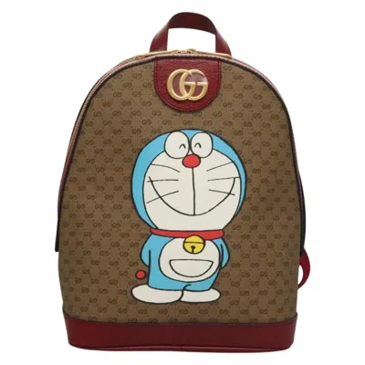 Pre-owned Gucci Doraemon Zip Backpack Printed Mini Gg Coated Canvas Beige Canvas Backpack Bag () In Sand