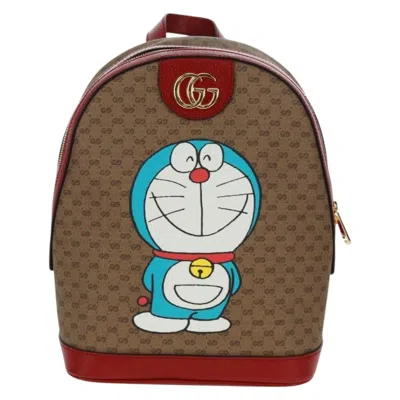 Pre-owned Gucci Doraemon Zip Backpack Printed Mini Gg Coated Canvas Beige Canvas Backpack Bag () In Sand