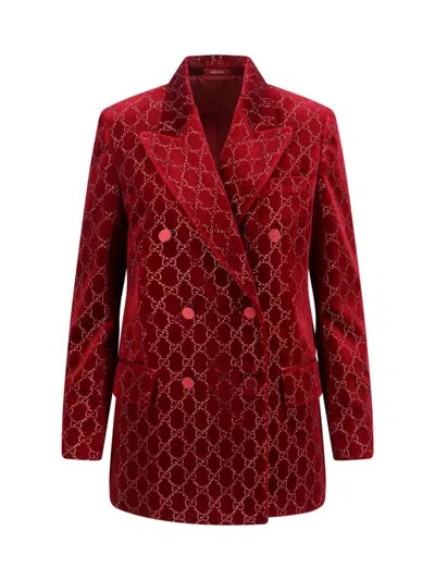 Gucci Double Blazer With Gg Crystals In Red