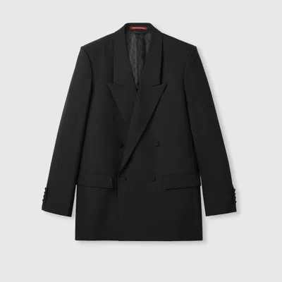 Gucci Double-breast Technical Panama Jacket In Black
