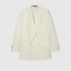 Gucci Double-breast Technical Panama Jacket In Neutral