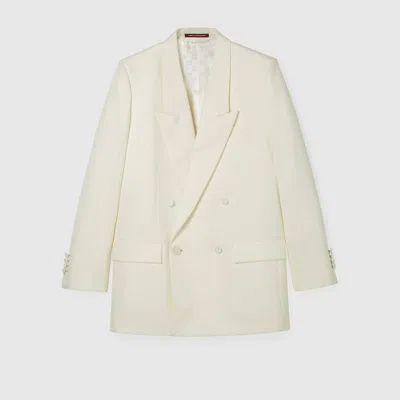Gucci Double-breast Technical Panama Jacket In Neutral