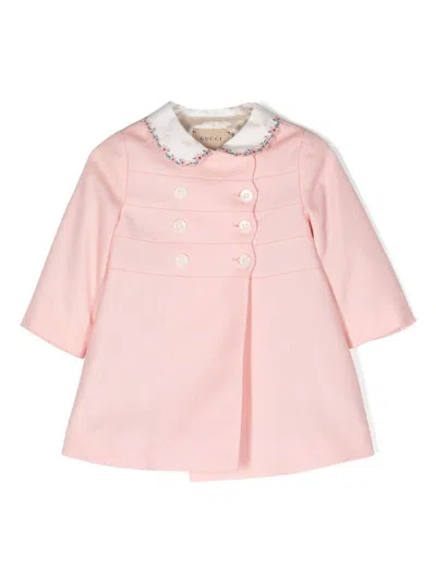 Gucci Babies' Double-breasted Bib-collar Coat In Pink