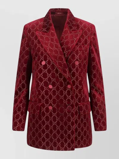 Gucci Double Breasted Blazer Embroidered Pattern Velvet In Red