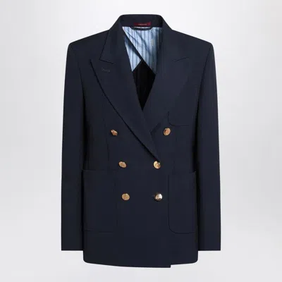 GUCCI GUCCI  DOUBLE-BREASTED BLUE JACKET IN COTTON