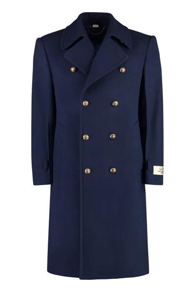 Gucci Double-breasted Wool Coat In Blue