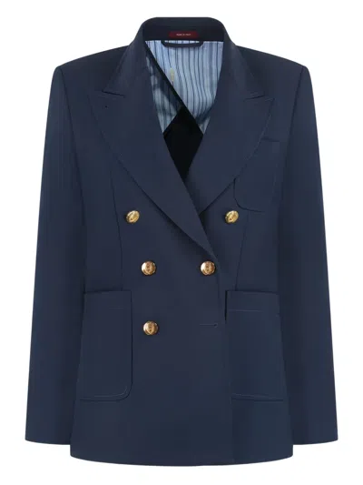 Gucci Double-breasted Cotton Blazer In Blue