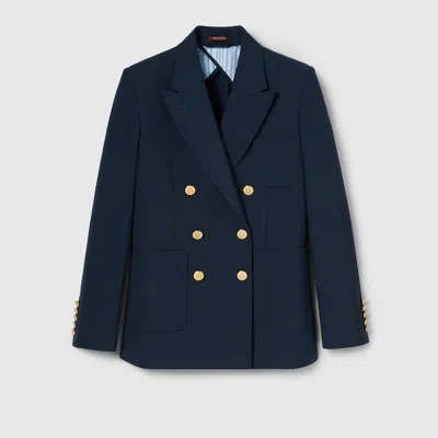 Gucci Double-breasted Cotton Jacket In Blue