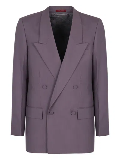 Gucci Double-breasted Wool Blazer Notch Lapel In Purple