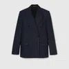 Gucci Double-breasted Gg Wool Jacket In Blue