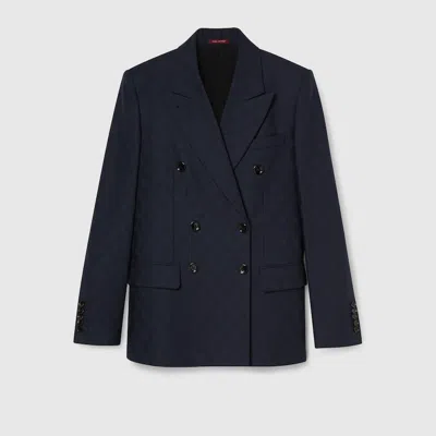 Gucci Double-breasted Gg Wool Jacket In Multicolor