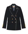 Gucci Double-breasted Horsebit-print Blazer In Blue