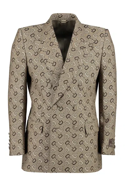 Gucci Maxi Horsebit Pattern Cotton Jacket In Neutrals