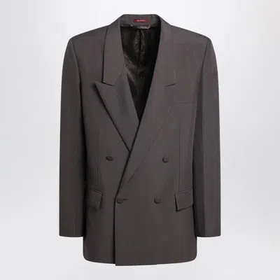 Gucci Brown Double-breasted Jacket In Technical Panama Fabric Men