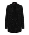 Gucci Double-breasted Velvet Coat Featuring Embroidery In Black