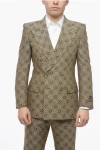 GUCCI DOUBLE-BREASTED JACQUARD COTTON BLEND BLAZER WITH MORSET MOT