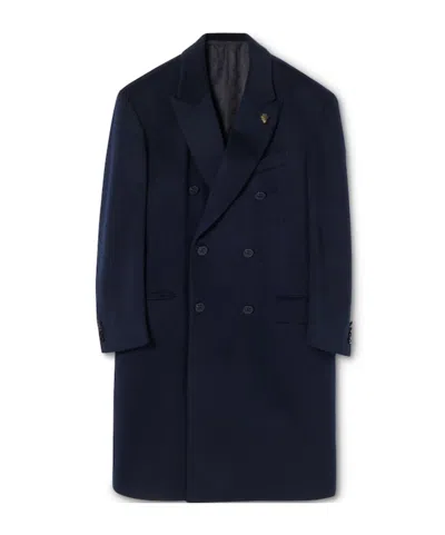 Gucci Double-breasted Light Cashmere Coat In Blue