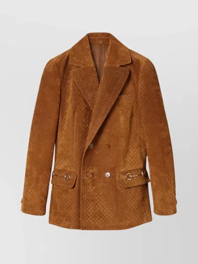 GUCCI DOUBLE-BREASTED SUEDE LEATHER JACKET