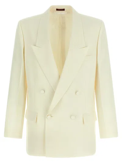 GUCCI DOUBLE-BREASTED TECHNICAL PANAMA BLAZER WHITE