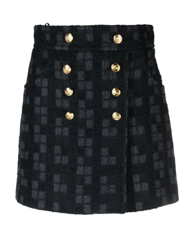 Gucci Double-breasted Tweed Miniskirt In Black