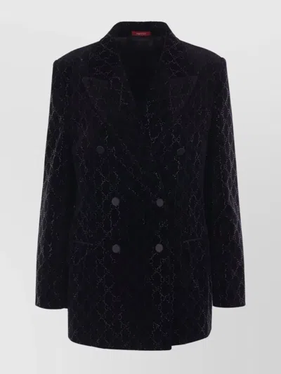 Gucci Double-breasted Velvet Coat Featuring Embroidery In Black