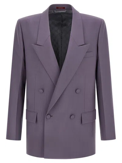 Gucci Double-breasted Wool Blazer Notch Lapel In Purple