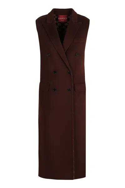 Gucci Double-breasted Wool Coat In Burgundy