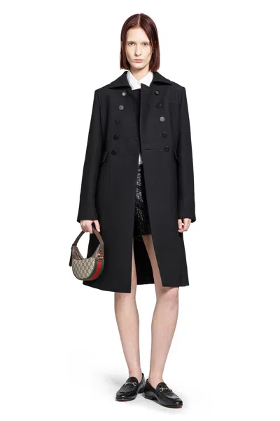 Gucci Double-breasted Wool Coat In Black