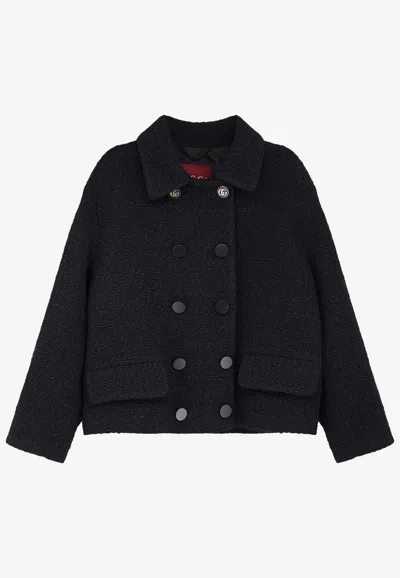 Gucci Double-breasted Wool Coat In Black
