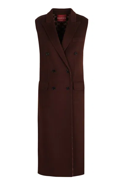 Gucci Double-breasted Wool Coat In Brown